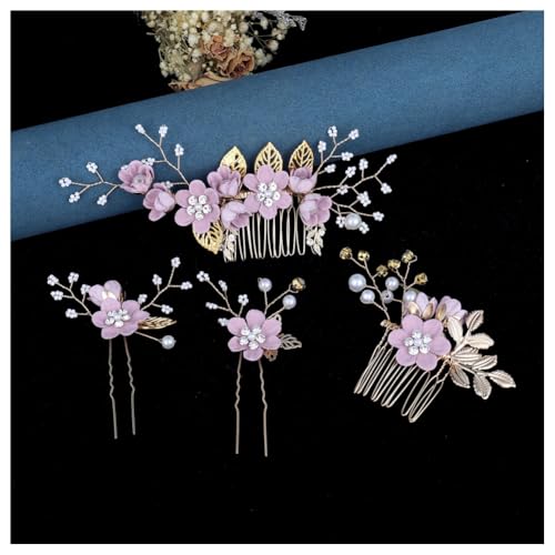 Hrlace Haarschmuck Hochzeit Haarkamm Perle Blume Braut-Haarschmuck Strass Brautschmuck U-förmig Haarnadeln Blumen Perlen Haarspange Kopfschmuck für Braut Brautjungfer Frauen und Mädchen Lila#1 von Hrlace
