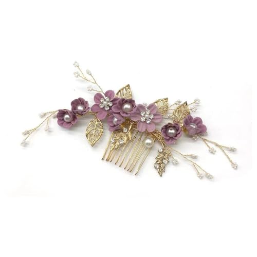Hrlace Haarschmuck Hochzeit Haarkamm Perle Blume Braut-Haarschmuck Strass Brautschmuck U-förmig Haarnadeln Blumen Perlen Haarspange Kopfschmuck für Braut Brautjungfer Frauen und Mädchen Lila#2 von Hrlace