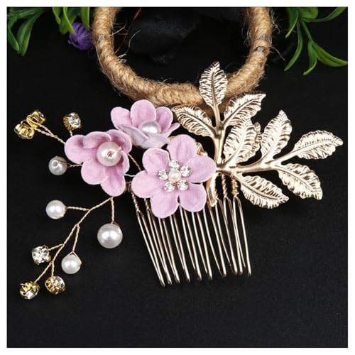 Hrlace Haarschmuck Hochzeit Haarkamm Perle Blume Braut-Haarschmuck Strass Brautschmuck U-förmig Haarnadeln Blumen Perlen Haarspange Kopfschmuck für Braut Brautjungfer Frauen und Mädchen Lila#3 von Hrlace