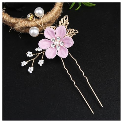 Hrlace Haarschmuck Hochzeit Haarkamm Perle Blume Braut-Haarschmuck Strass Brautschmuck U-förmig Haarnadeln Blumen Perlen Haarspange Kopfschmuck für Braut Brautjungfer Frauen und Mädchen Lila#5 von Hrlace
