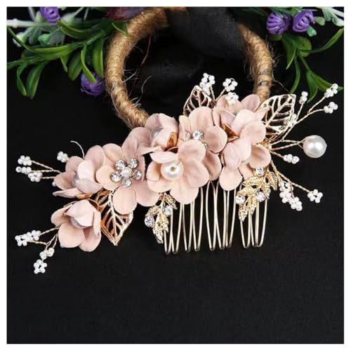 Hrlace Haarschmuck Hochzeit Haarkamm Perle Blume Braut-Haarschmuck Strass Brautschmuck U-förmig Haarnadeln Blumen Perlen Haarspange Kopfschmuck für Braut Brautjungfer Frauen und Mädchen Rosa#2 von Hrlace