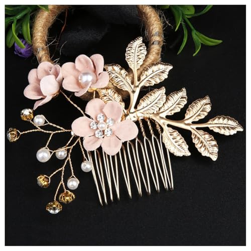 Hrlace Haarschmuck Hochzeit Haarkamm Perle Blume Braut-Haarschmuck Strass Brautschmuck U-förmig Haarnadeln Blumen Perlen Haarspange Kopfschmuck für Braut Brautjungfer Frauen und Mädchen Rosa#3 von Hrlace