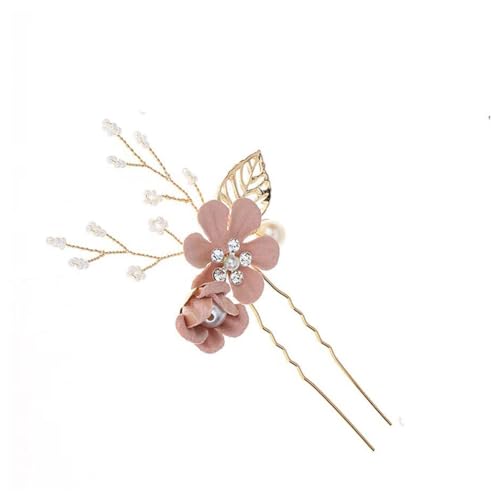 Hrlace Haarschmuck Hochzeit Haarkamm Perle Blume Braut-Haarschmuck Strass Brautschmuck U-förmig Haarnadeln Blumen Perlen Haarspange Kopfschmuck für Braut Brautjungfer Frauen und Mädchen Rosa#4 von Hrlace