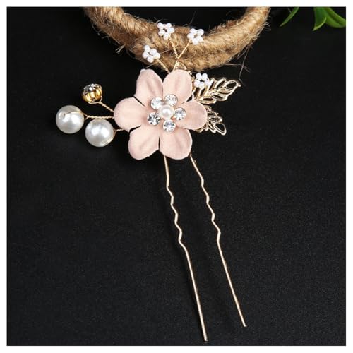 Hrlace Haarschmuck Hochzeit Haarkamm Perle Blume Braut-Haarschmuck Strass Brautschmuck U-förmig Haarnadeln Blumen Perlen Haarspange Kopfschmuck für Braut Brautjungfer Frauen und Mädchen Rosa#5 von Hrlace