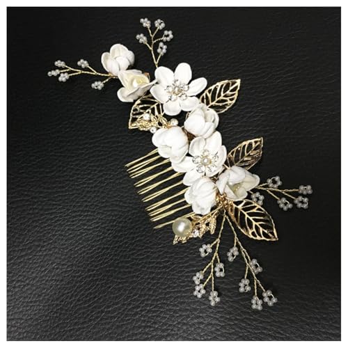 Hrlace Haarschmuck Hochzeit Haarkamm Perle Blume Braut-Haarschmuck Strass Brautschmuck U-förmig Haarnadeln Blumen Perlen Haarspange Kopfschmuck für Braut Brautjungfer Frauen und Mädchen Weiß#2 von Hrlace