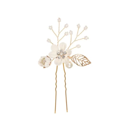Hrlace Haarschmuck Hochzeit Haarkamm Perle Blume Braut-Haarschmuck Strass Brautschmuck U-förmig Haarnadeln Blumen Perlen Haarspange Kopfschmuck für Braut Brautjungfer Frauen und Mädchen Weiß#4 von Hrlace