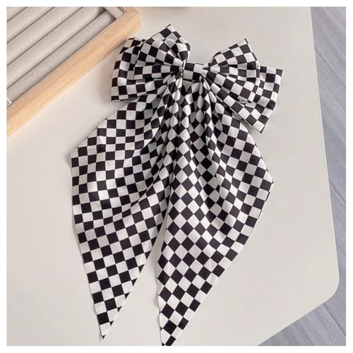 Hrlace Haarspange mit Schleife solide seidig Satin Schleife Große Haarspange Große Haarschleifen Clip französische Haarspange Schleife Haarschmuck Haarklammern für Damen Mädchen Mittel kariert von Hrlace