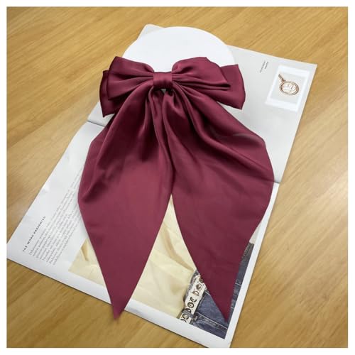 Hrlace Haarspangen mit Großer Schleife Seidigem Satin Haarnadel Langem Band einfarbig Haarklemmen Französische Haarspange Haarschmuck für Party Frauen Mädchen Geschenk Hochzeit Dunkelrot von Hrlace