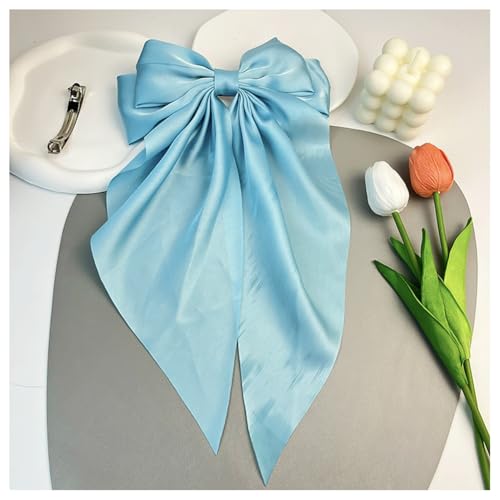 Hrlace Haarspangen mit Großer Schleife Seidigem Satin Haarnadel Langem Band einfarbig Haarklemmen Französische Haarspange Haarschmuck für Party Frauen Mädchen Geschenk Hochzeit Himmelblau von Hrlace