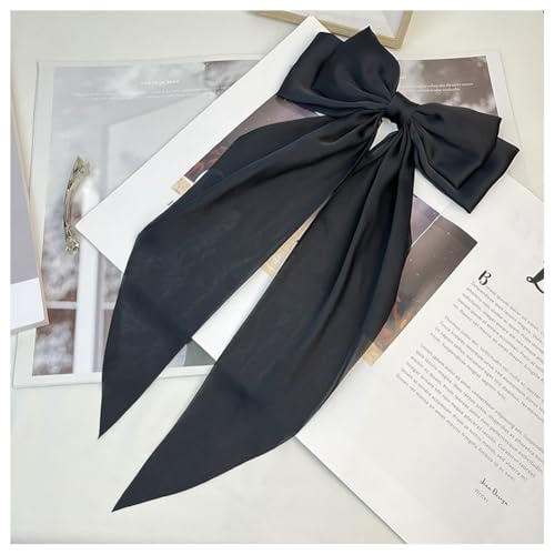 Hrlace Haarspangen mit Großer Schleife Seidigem Satin Haarnadel Langem Band einfarbig Haarklemmen Französische Haarspange Haarschmuck für Party Frauen Mädchen Geschenk Hochzeit Schwarz von Hrlace