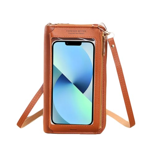 Hrlace Handytasche zum Umhängen Damen Handtasche Handy Umhängetasche Geldbörse Touchscreen Handytasche mit Geldbörse Damen Klein Crossbody Schultertasche PU Leder Handy Umhängetasche Braun von Hrlace