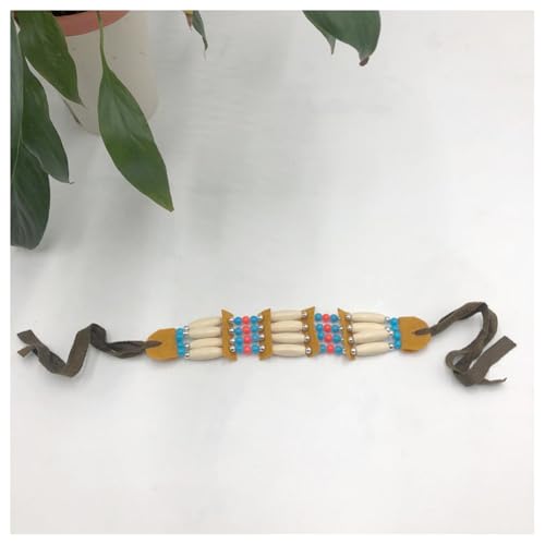 Hrlace Indianer Halskette mit Perlen Indianerin Holzperlen Kopfschmuck Halsband Wild West Kostüm Zubehör Ethnische Perlenkette Schmuck für Damen Herren Erwachsene Kinder Karneval 2# von Hrlace