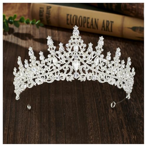 Hrlace Kristall Tiara Prinzessin Krone Hochzeit Braut Kristallkrone Mädchen Damen Strass-Krone Kopfbedeckung Haarschmuck Brautkrone für Hochzeiten Abschlussbälle Geburtstagsfeier Silber von Hrlace