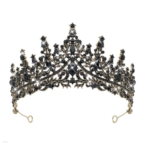 Hrlace Kristall Tiara Prinzessin Krone Hochzeit Braut Kristallkrone Mädchen Damen Strass-Krone Kopfbedeckung Haarschmuck Brautkrone für Hochzeiten Abschlussbälle Geburtstagsfeier antikgold+schwarz von Hrlace