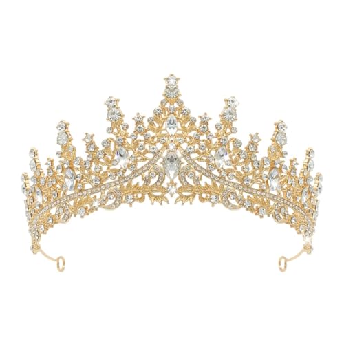 Hrlace Kristall Tiara Prinzessin Krone Hochzeit Braut Kristallkrone Mädchen Damen Strass-Krone Kopfbedeckung Haarschmuck Brautkrone für Hochzeiten Abschlussbälle Geburtstagsfeier kc gold von Hrlace