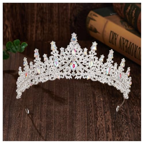 Hrlace Kristall Tiara Prinzessin Krone Hochzeit Braut Kristallkrone Mädchen Damen Strass-Krone Kopfbedeckung Haarschmuck Brautkrone für Hochzeiten Abschlussbälle Geburtstagsfeier silber+AB von Hrlace