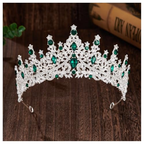 Hrlace Kristall Tiara Prinzessin Krone Hochzeit Braut Kristallkrone Mädchen Damen Strass-Krone Kopfbedeckung Haarschmuck Brautkrone für Hochzeiten Abschlussbälle Geburtstagsfeier silber+grün von Hrlace