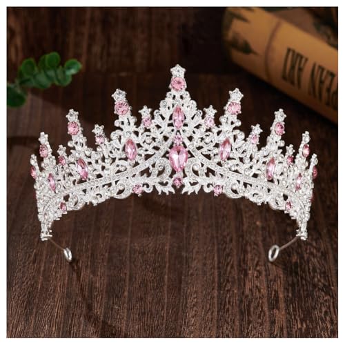 Hrlace Kristall Tiara Prinzessin Krone Hochzeit Braut Kristallkrone Mädchen Damen Strass-Krone Kopfbedeckung Haarschmuck Brautkrone für Hochzeiten Abschlussbälle Geburtstagsfeier silber+rosa von Hrlace
