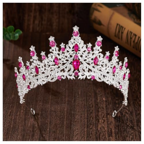 Hrlace Kristall Tiara Prinzessin Krone Hochzeit Braut Kristallkrone Mädchen Damen Strass-Krone Kopfbedeckung Haarschmuck Brautkrone für Hochzeiten Abschlussbälle Geburtstagsfeier silber+rosarot von Hrlace