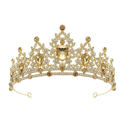 Hrlace Kristallkrone Braut Kopfschmuck Prinzessin Krone Stirnband Kristall Strass Tiara Brautkrone Haarschmuck für Frauen Mädchen Hochzeit Geburtstag Party Festzug Abschlussball Gold+Weiß+Champagner von Hrlace