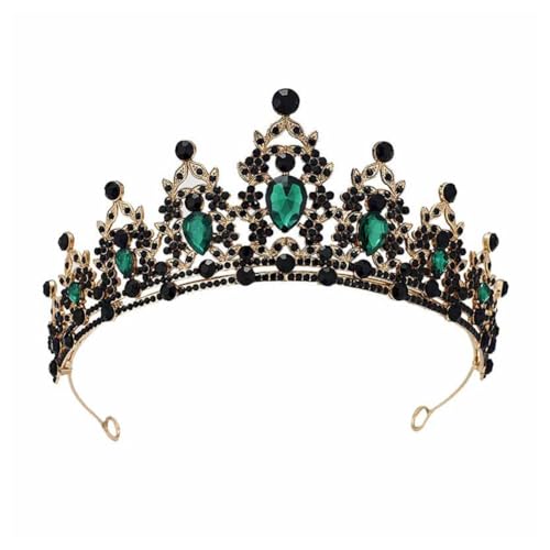 Hrlace Kristallkrone Braut Kopfschmuck Prinzessin Krone Stirnband Kristall Strass Tiara Brautkrone Haarschmuck für Frauen Mädchen Hochzeit Geburtstag Party Festzug Abschlussball Altgold-Grün von Hrlace