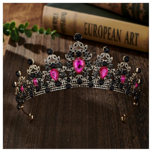 Hrlace Kristallkrone Braut Kopfschmuck Prinzessin Krone Stirnband Kristall Strass Tiara Brautkrone Haarschmuck für Frauen Mädchen Hochzeit Geburtstag Party Festzug Abschlussball Altgold-Rosarot von Hrlace