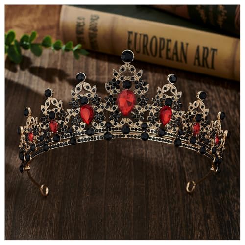 Hrlace Kristallkrone Braut Kopfschmuck Prinzessin Krone Stirnband Kristall Strass Tiara Brautkrone Haarschmuck für Frauen Mädchen Hochzeit Geburtstag Party Festzug Abschlussball Altgold-Rot von Hrlace