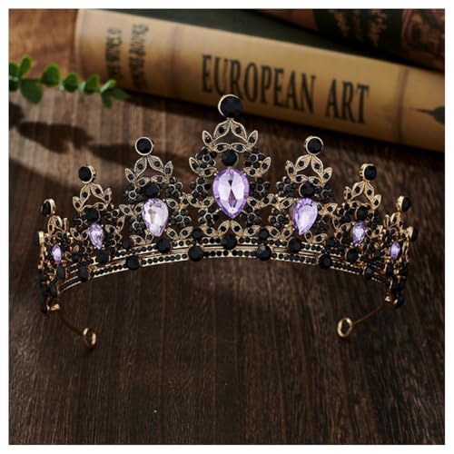 Hrlace Kristallkrone Braut Kopfschmuck Prinzessin Krone Stirnband Kristall Strass Tiara Brautkrone Haarschmuck für Frauen Mädchen Hochzeit Geburtstag Party Festzug Abschlussball Altgold-Violett von Hrlace