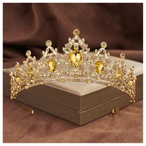 Hrlace Kristallkrone Braut Kopfschmuck Prinzessin Krone Stirnband Kristall Strass Tiara Brautkrone Haarschmuck für Frauen Mädchen Hochzeit Geburtstag Party Festzug Abschlussball Champagner-Gold von Hrlace