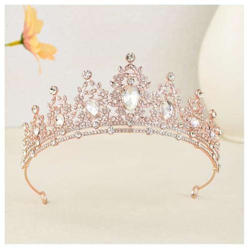 Hrlace Kristallkrone Braut Kopfschmuck Prinzessin Krone Stirnband Kristall Strass Tiara Brautkrone Haarschmuck für Frauen Mädchen Hochzeit Geburtstag Party Festzug Abschlussball Roségold+Weiß von Hrlace