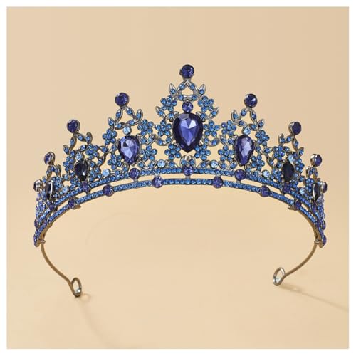 Hrlace Kristallkrone Braut Kopfschmuck Prinzessin Krone Stirnband Kristall Strass Tiara Brautkrone Haarschmuck für Frauen Mädchen Hochzeit Geburtstag Party Festzug Abschlussball Rotguss-Schwarz+Blau von Hrlace