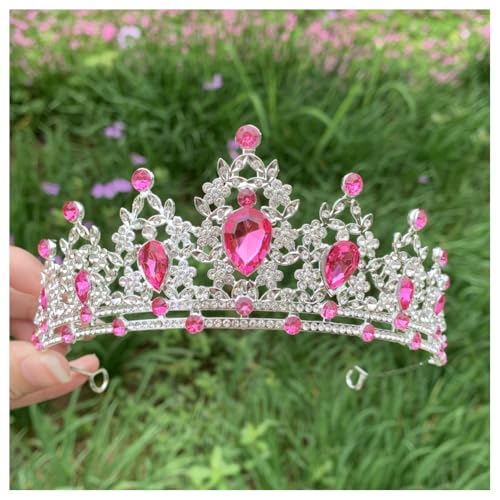 Hrlace Kristallkrone Braut Kopfschmuck Prinzessin Krone Stirnband Kristall Strass Tiara Brautkrone Haarschmuck für Frauen Mädchen Hochzeit Geburtstag Party Festzug Abschlussball Silber+Rosarot von Hrlace
