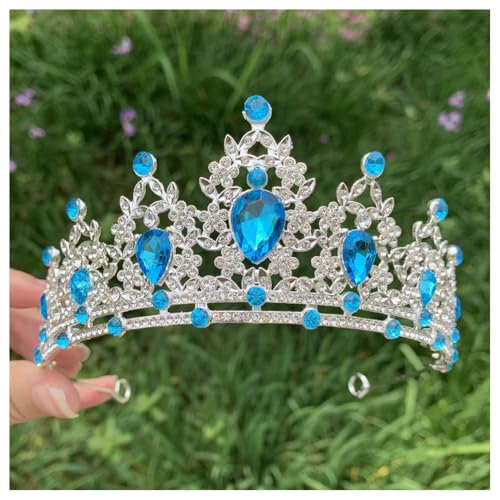 Hrlace Kristallkrone Braut Kopfschmuck Prinzessin Krone Stirnband Kristall Strass Tiara Brautkrone Haarschmuck für Frauen Mädchen Hochzeit Geburtstag Party Festzug Abschlussball Silber+Seeblau von Hrlace