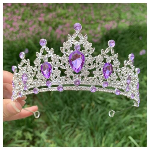 Hrlace Kristallkrone Braut Kopfschmuck Prinzessin Krone Stirnband Kristall Strass Tiara Brautkrone Haarschmuck für Frauen Mädchen Hochzeit Geburtstag Party Festzug Abschlussball Silber+Violett von Hrlace