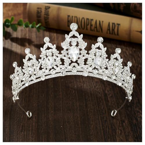 Hrlace Kristallkrone Braut Kopfschmuck Prinzessin Krone Stirnband Kristall Strass Tiara Brautkrone Haarschmuck für Frauen Mädchen Hochzeit Geburtstag Party Festzug Abschlussball Silber-Weiß von Hrlace