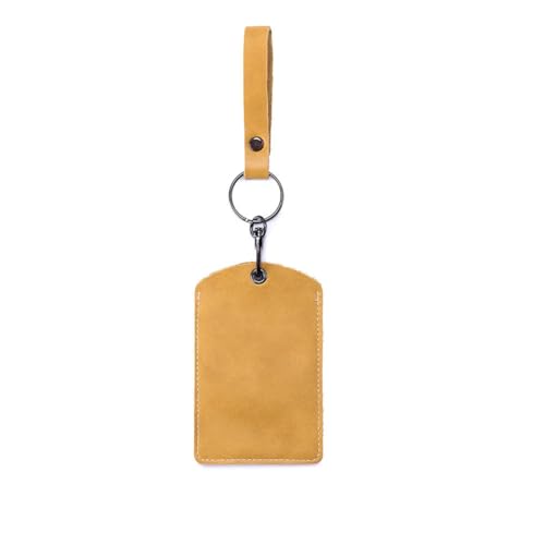 Hrlace Leder Zugangskartenhalter RFID-Schlüsselanhänger NFC Smart Key Tag Schutzhülle Karte RFID Pod ID-Karten-Schutzhülle Allgemeine Zugangskartenhülle Leder-Schlüsselanhänger Groß-Apricotgelb von Hrlace