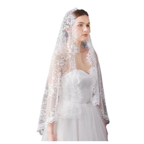 Hrlace Mantilla Schleier Spitze Kirche Katholische Kirchenschleier Vintage Massenschleier Kapellenschleier Kopfbedeckung Spitzenschleier für Braut Hochzeit Abend Prom Party Kostüm Weiß 145x75cm von Hrlace