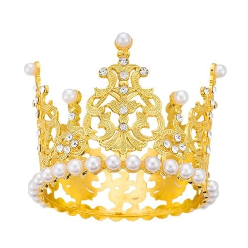 Hrlace Mini Kronen Torten Deko mit Strass und Perlen Crown Cake Topper Dekoration Krone Stirnband Kopfbedeckung Tortendeko für Kinder Mädchen Baby Shower Hochzeit Geburtstag Party Gold von Hrlace