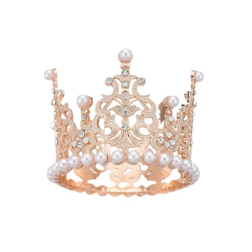 Hrlace Mini Kronen Torten Deko mit Strass und Perlen Crown Cake Topper Dekoration Krone Stirnband Kopfbedeckung Tortendeko für Kinder Mädchen Baby Shower Hochzeit Geburtstag Party Roségold von Hrlace