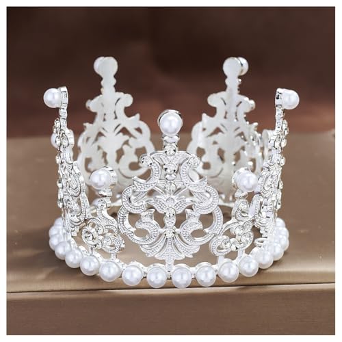 Hrlace Mini Kronen Torten Deko mit Strass und Perlen Crown Cake Topper Dekoration Krone Stirnband Kopfbedeckung Tortendeko für Kinder Mädchen Baby Shower Hochzeit Geburtstag Party Silber von Hrlace