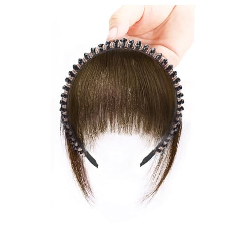 Hrlace Pony Stirnband Air Bangs Haarverlängerung Fransen Haarteil mit Strass-Stirnband Haarreifen Perücke mit Pony Flauschiger Vorderer pony für Frauen Mädchen Täglichen Gebrauch Hellbraun #1 von Hrlace
