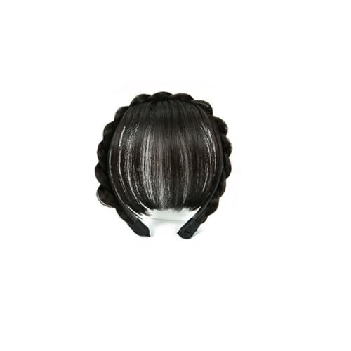 Hrlace Pony Stirnband Air Bangs Haarverlängerung Fransen Haarteil mit Strass-Stirnband Haarreifen Perücke mit Pony Flauschiger Vorderer pony für Frauen Mädchen Täglichen Gebrauch Schwarzbraun #6 von Hrlace