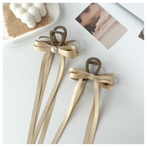 Hrlace Schleife Haarklammer Damen Haarschleife Haarspangen Schleife Haarkralle Clips Haarklammern mit Quaste Band Schleife und langem Schwanz Mittelgroße Haarspangen für Frauen Mädchen 2pcs-A von Hrlace