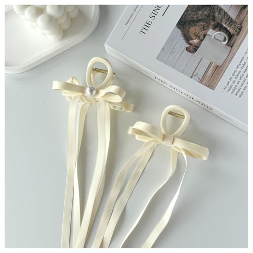 Hrlace Schleife Haarklammer Damen Haarschleife Haarspangen Schleife Haarkralle Clips Haarklammern mit Quaste Band Schleife und langem Schwanz Mittelgroße Haarspangen für Frauen Mädchen 2pcs-C von Hrlace