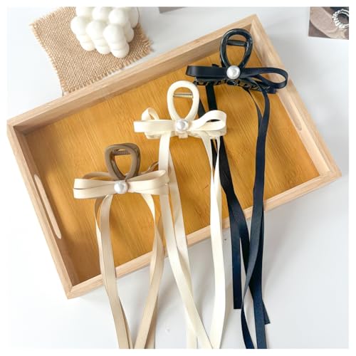 Hrlace Schleife Haarklammer Damen Haarschleife Haarspangen Schleife Haarkralle Clips Haarklammern mit Quaste Band Schleife und langem Schwanz Mittelgroße Haarspangen für Frauen Mädchen 3pcs-A von Hrlace