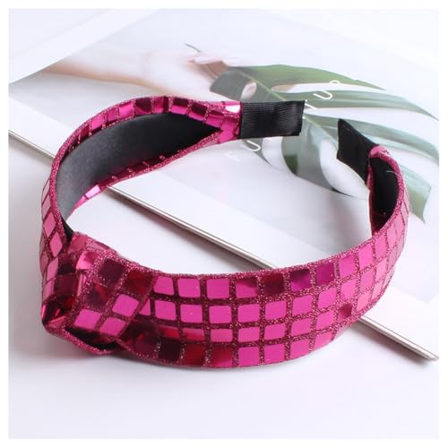 Hrlace Stirnbänder für Frauen Mädchen Pailletten Glitzer Haarbänder Funkelnde Geknotete Stirnband Breite rutschfestes Haarschmuck Pailletten Haarband für Damen Kinder Geschenke Rosenrot 2 Stück von Hrlace