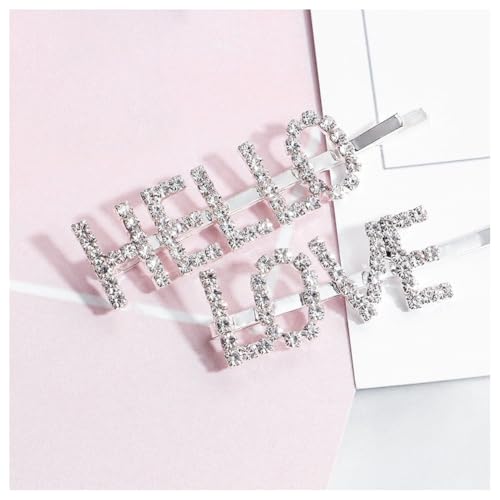 Hrlace Strass Buchstaben Haarklammer Kristall Haarnadeln Braut Haarspange Diamant Haarclips Glitzer Strass-Bobby-Pins Metall Haarschmuck Haaraccessoire für Damen Mädchen Hochzeit Party 8#HELLO&LOVE von Hrlace