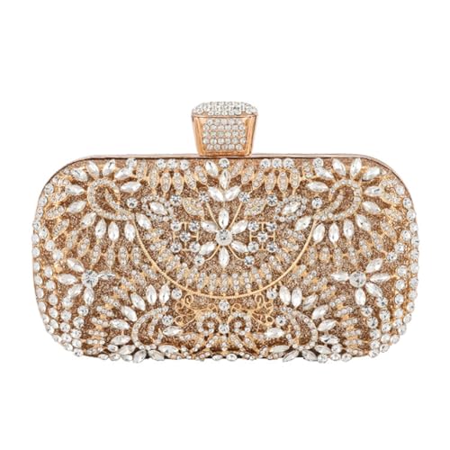 Hrlace Strass Clutch Damen Elegant Abendtasche Glitter Kristall Handtasche Umhängetasche Glänzend Diamant Schultertasche Brauttasche für Hochzeit Abend Party Tanzparty Geburtstag Gold von Hrlace