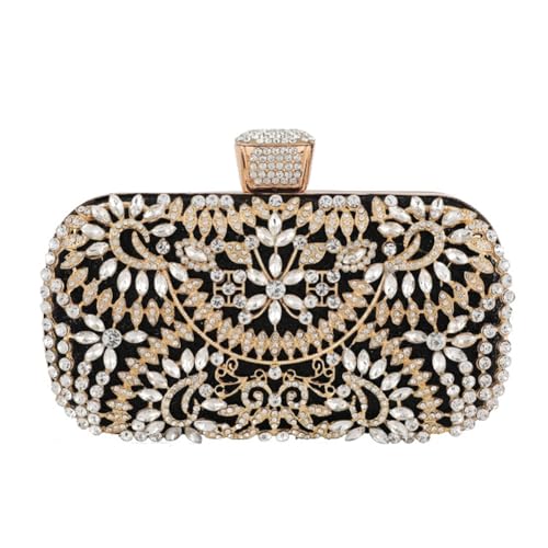 Hrlace Strass Clutch Damen Elegant Abendtasche Glitter Kristall Handtasche Umhängetasche Glänzend Diamant Schultertasche Brauttasche für Hochzeit Abend Party Tanzparty Geburtstag Schwarz von Hrlace
