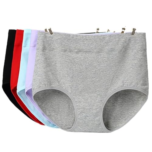 Hrlace Unterhosen Damen Baumwolle 5er Pack Stretch Hohe Taille Slips Atmungsaktiv Panties Weich Frauen Unterwäsche Slip für perfekte Bequemlichkeit Oversize Mischfarben 4XL Code [Empfohlen 85-115kg] von Hrlace